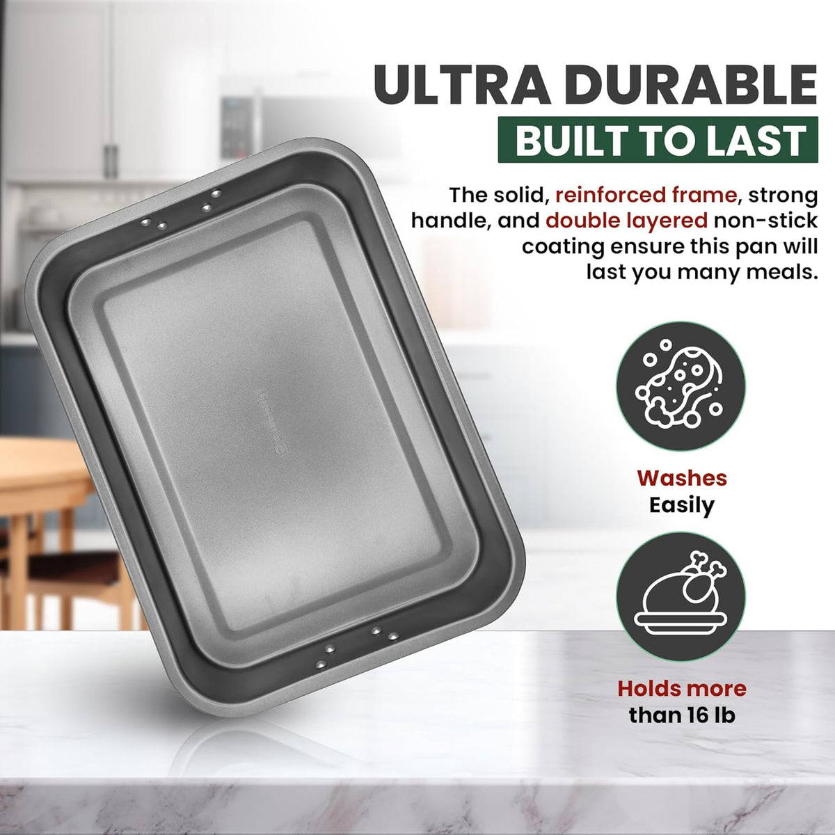 Large Lasagna Pan 12” x 16” - Heavy-Duty Nonstick Casserole Dishes for Oven - Convenient Deep Lasagna Baking Dish With Foldable Handles - Casserole Dish Is Dishwasher Safe and Perfect for Any Meal