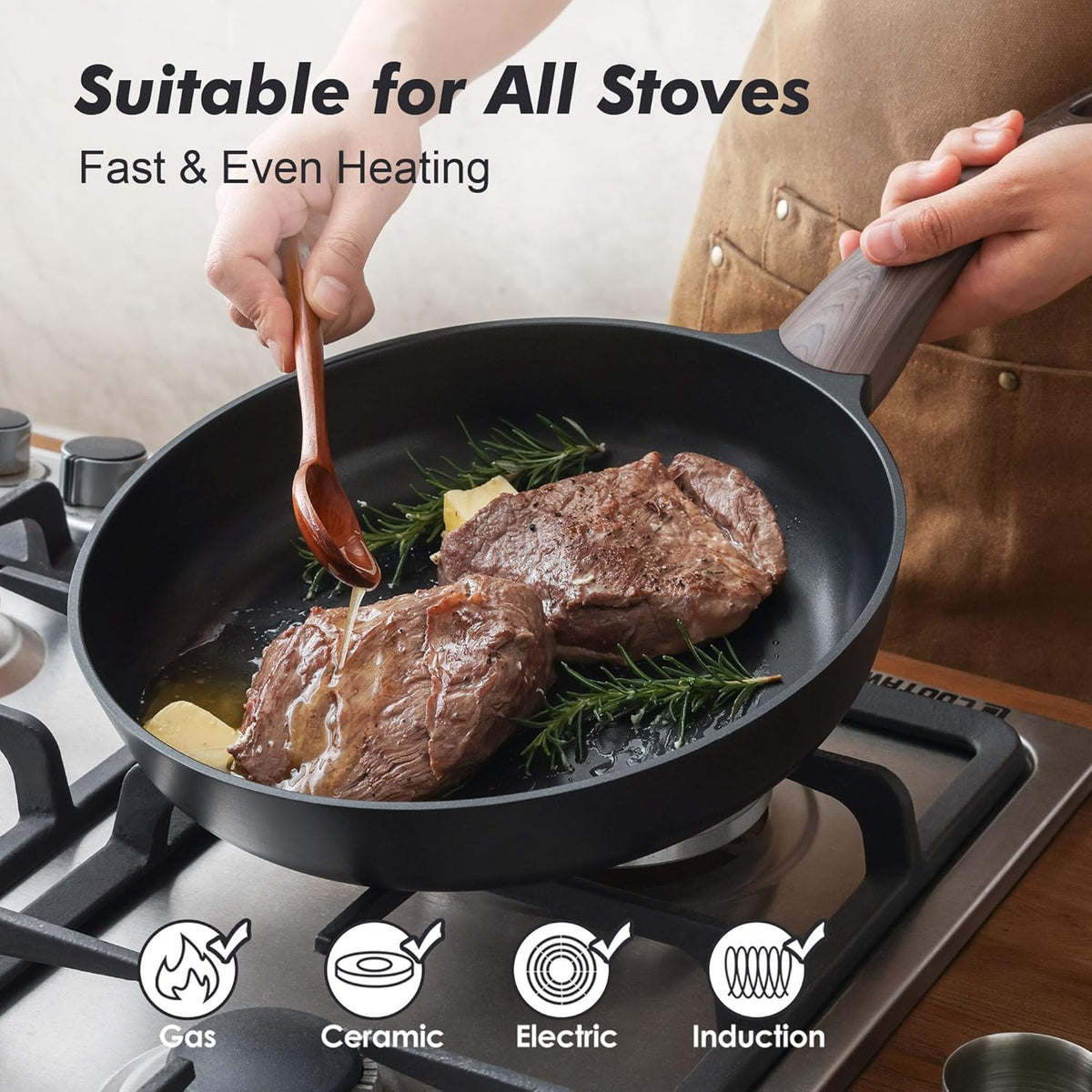 SENSARTE Nonstick Frying Pan Skillet 8Inch Non Stick Egg Pan Omelette Pans, Healthy Kitchen Cooking Chef's Pan, Free of Intentionally Added PFOA/PFOS, Induction Compatible, Black