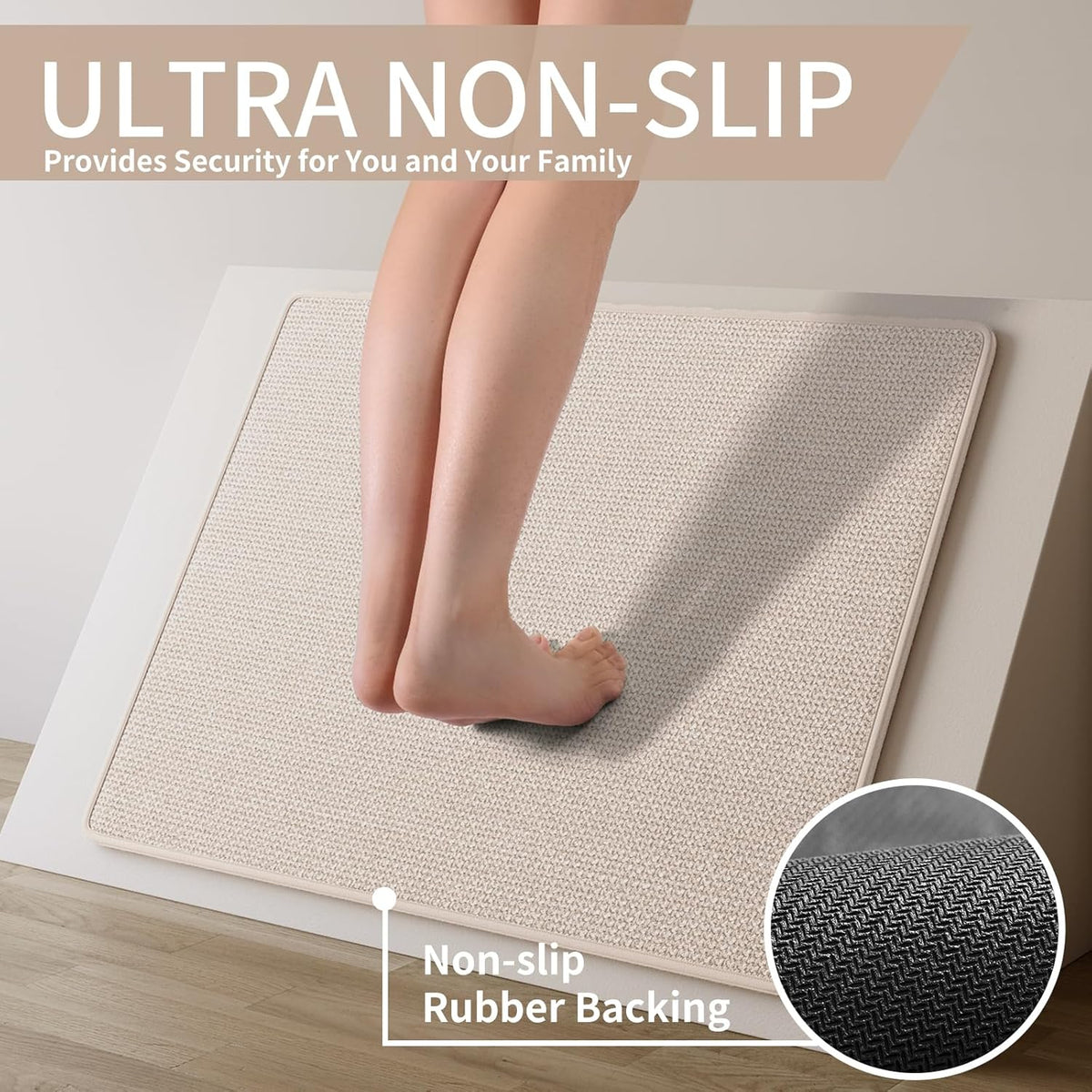 Kitchen Rugs and Mats Non Slip Washable, Absorbent Runner Rugs for Kitchen, Front of Sink, Kitchen Mats for Floor，Easy to Clean and Maintain Kitchen Floor mat(Beige, 17"x59")