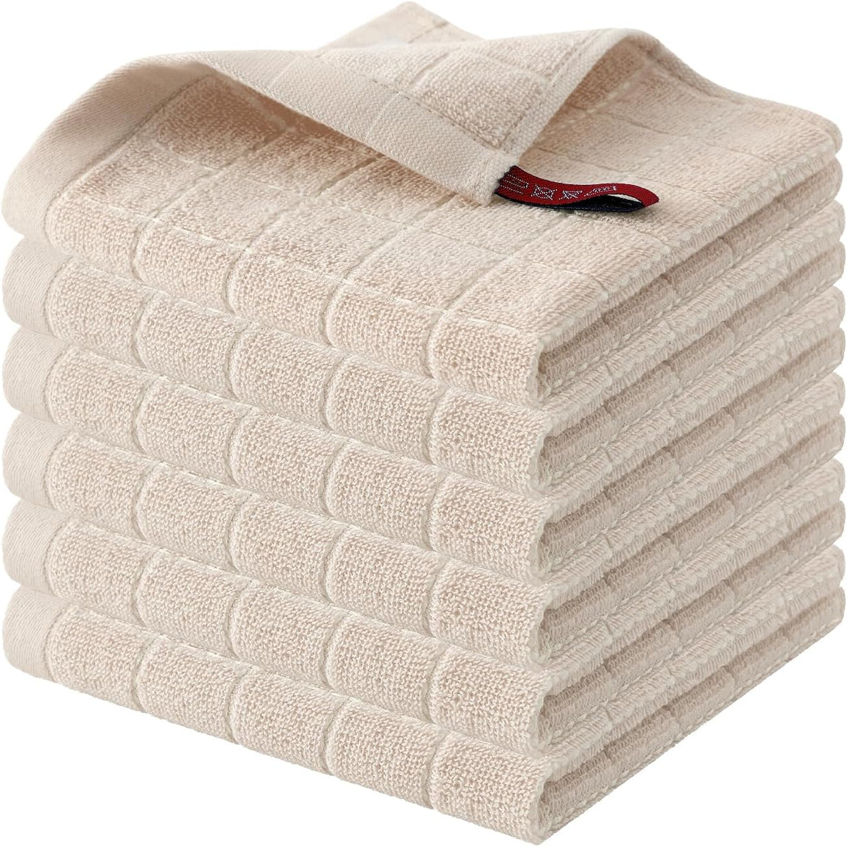 Homaxy 100% Cotton Terry Kitchen Dish Cloths, Ultra Soft and Absorbent Dish Towels for Kitchen, Suitable for Drying and Washing Dishes, 6 Pack, 12 x 12 Inches, Beige