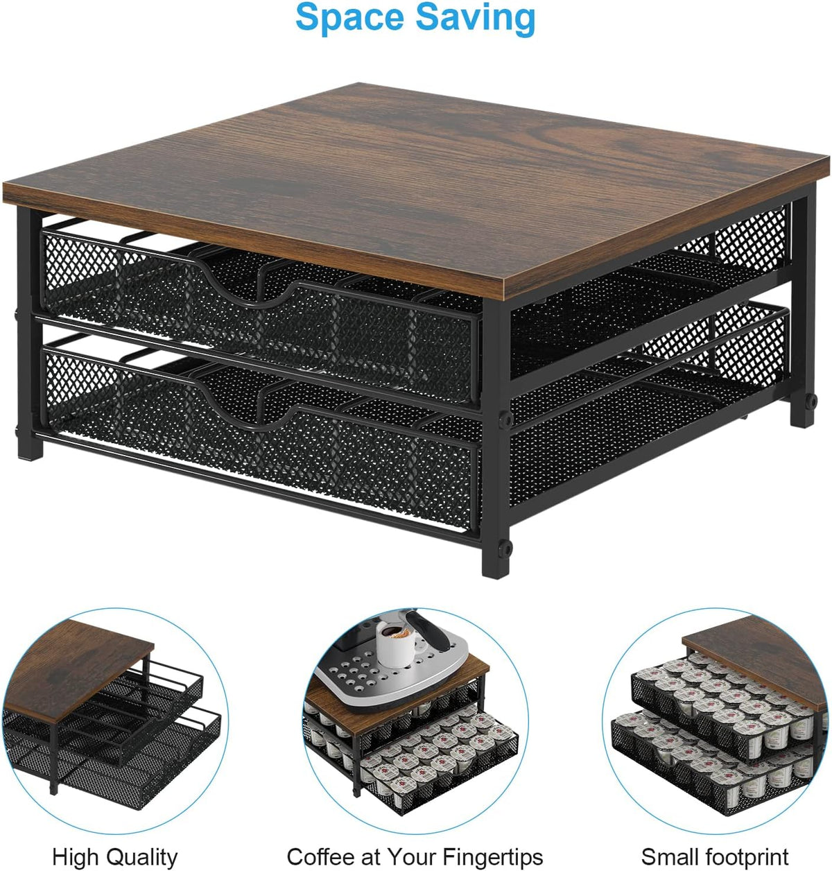 Coffee Pod Holder For Counter, Coffee Pod Drawer for K Cup Storage Drawer Holder, 72 Capacity Pods Storage Organizer Cups Capsule with Sliding Baskets for Coffee Station, Black
