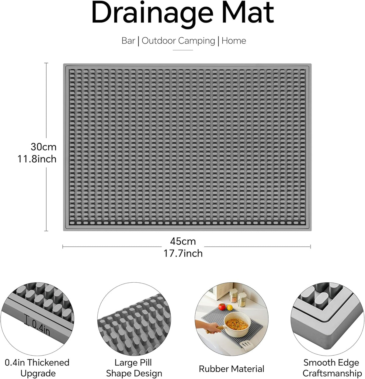 2 Pack Bar Mat, Home Bar Tool Drying Mats, Bar Accessories for The Home Bar Set 18''x12''（Gray） for Bars, Outdoor Camping, Bar for Home