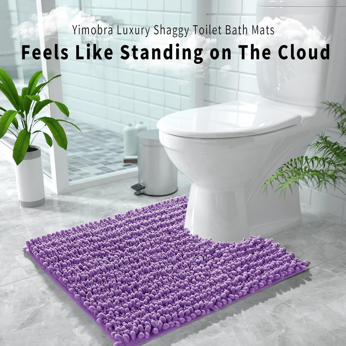 Yimobra Toilet Rug U Shaped Washable 24x20 Inch - Ultra Soft Absorbent Chenille Bath Rugs for Toilet, Quick Dry & Machine Washable, Non Slip Contour Bathroom Mat, Lavender