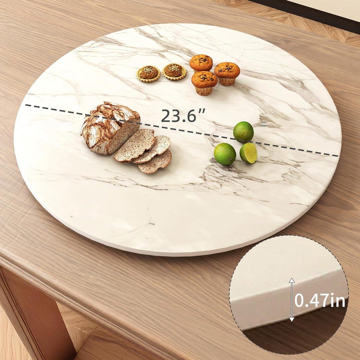 23.6" Lazy Susan for Table Top Sintered Stone Rotating Serving Tray for Dining Table, Kitchen Lazy Susan Organizer Spinning Rotating Food Server Party Centerpieces