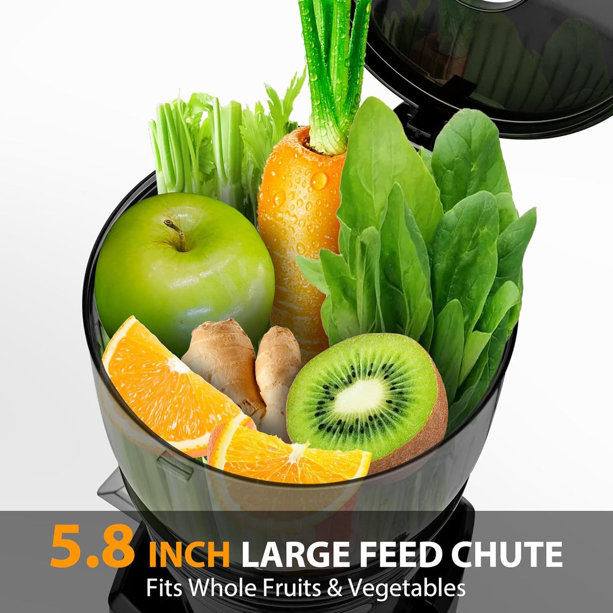 Pukomc Cold Press Juicer,5.8" Wide Feed Chute Juice Extractor Machine with 300W,Slow Masticating Juicer for Whole Vegetables & Fruits,High Juice Yield,Easy to Clean,Grey