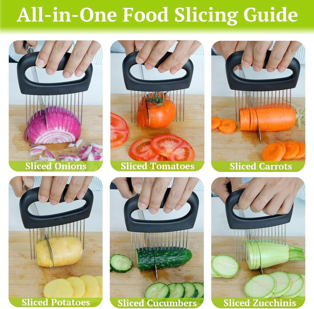 Suuker Extra-Large Onion Holder for Slicing, Onion Chopper Vegetable Cutter, Large Tomato Slicer with 16 Long Needles, Stainless Steel Meat Tenderizer Tool, Food Slicer Guide Kitchen Gadgets