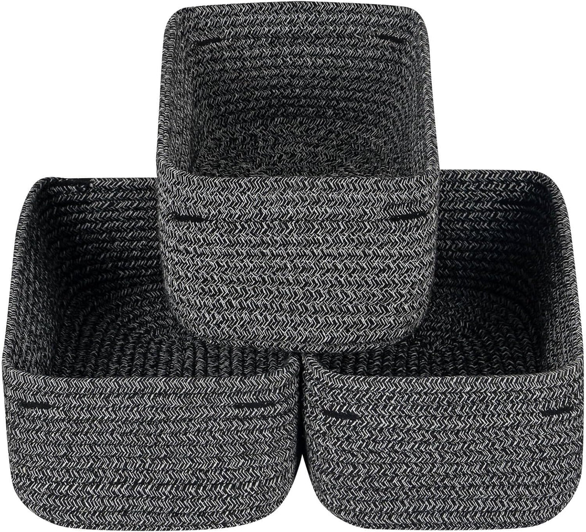 CubesLand Mixed Black Baskets Bins for Organizing,Small Woven Storage Baskets for Shelves,Cute Closet Cube Bins Set 3,Baby Nursery Cube Organizer Toys Basket Bin,Home Decor Organization Bins