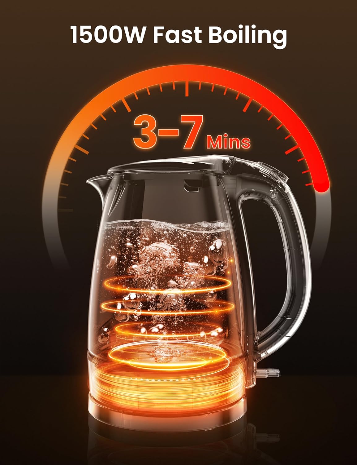 COMFEE' Electric Kettle, 1.7L Hot Water Boiler, 1500W Fast Boil, Glass Electric Tea Kettle with LED Indicator, Auto Shut-Off and Boil-Dry Protection, BPA Free