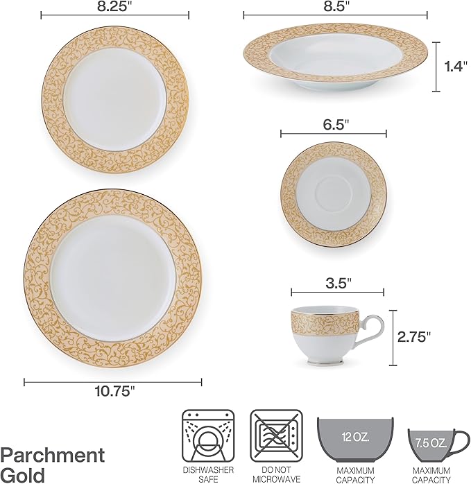 Mikasa Parchment Gold 40 Piece Dinnerware Set, Service for 8