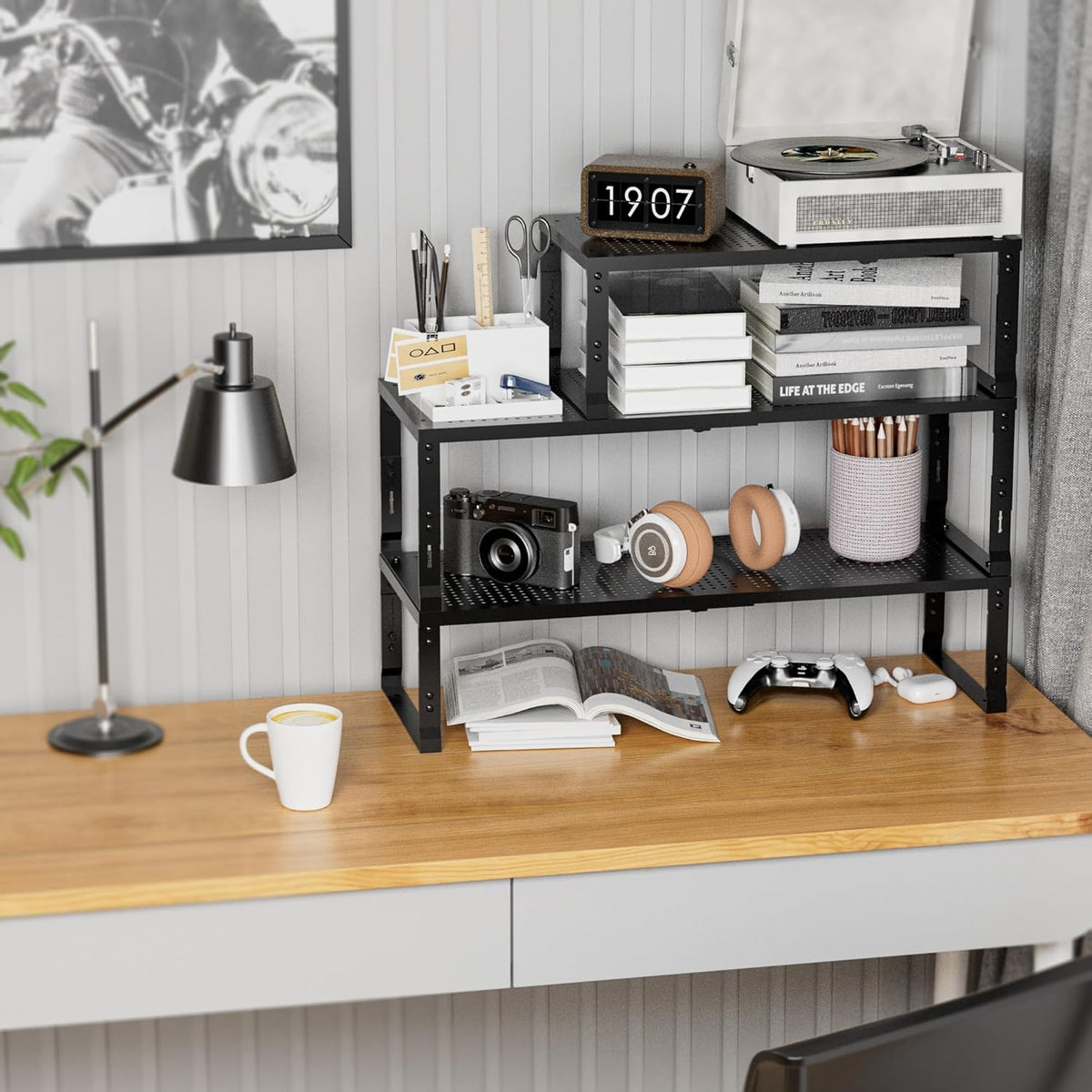 Expandable Spice Rack,Stackable Storage for Cabinet, Multi-Functional Kitchen Shelving,Height-Adjustable,Sustainable Organizer Solution(2Packs/Black/Large)