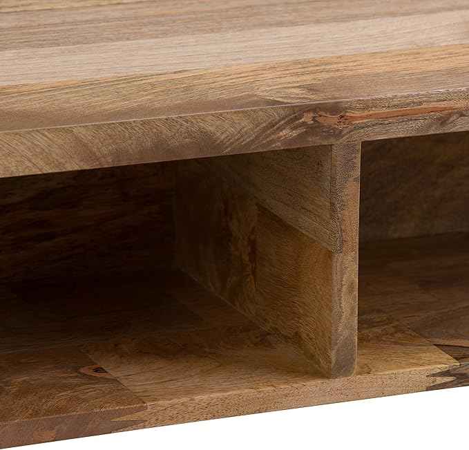 SIMPLIHOME Hunter Lift Top Coffee Table - 48 inch Wide Solid Mango Wood and Metal Industrial Cocktail Table in Natural, Functional Living Room Table with 2 Storage Cubbies and Hairpin Legs