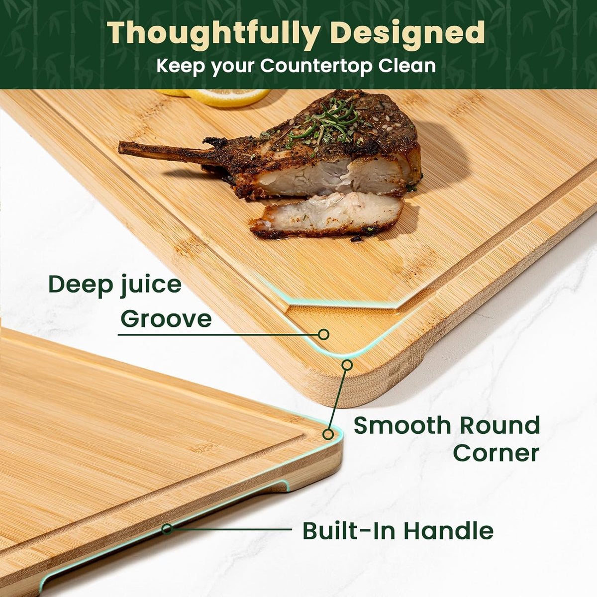 Heimlove Bamboo Cutting Board for Kitchen, 15 x 10 Large Cutting Board Charcuterie Boards with Juice Groove and Handles, Chopping Board for Meat, Vegetables and Cheese