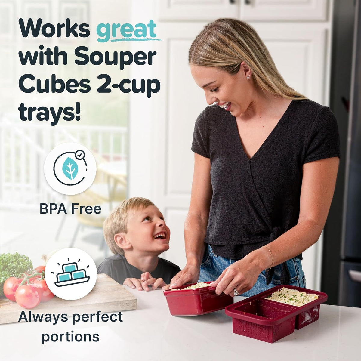 Souper Cubes Stoneware - 5" x 5" Baking Dishes for Oven with Silicone Covers, Premium Mini Ceramic Baking Dishes, Perfect for Reheating Individual Portions in Oven or Microwave, Set of 2 - Cranberry