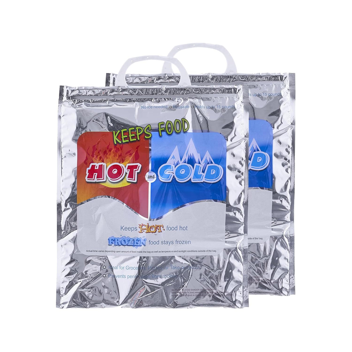 Superio Hot and Cold Insulated Bags for Food Delivery, Grocery Shopping Bags, Food Storage for Hot and Frozen Food for Travel, Disposable Cooler Bag, Reinforced Thermal Lunch Bag (2, 12"x13.5")