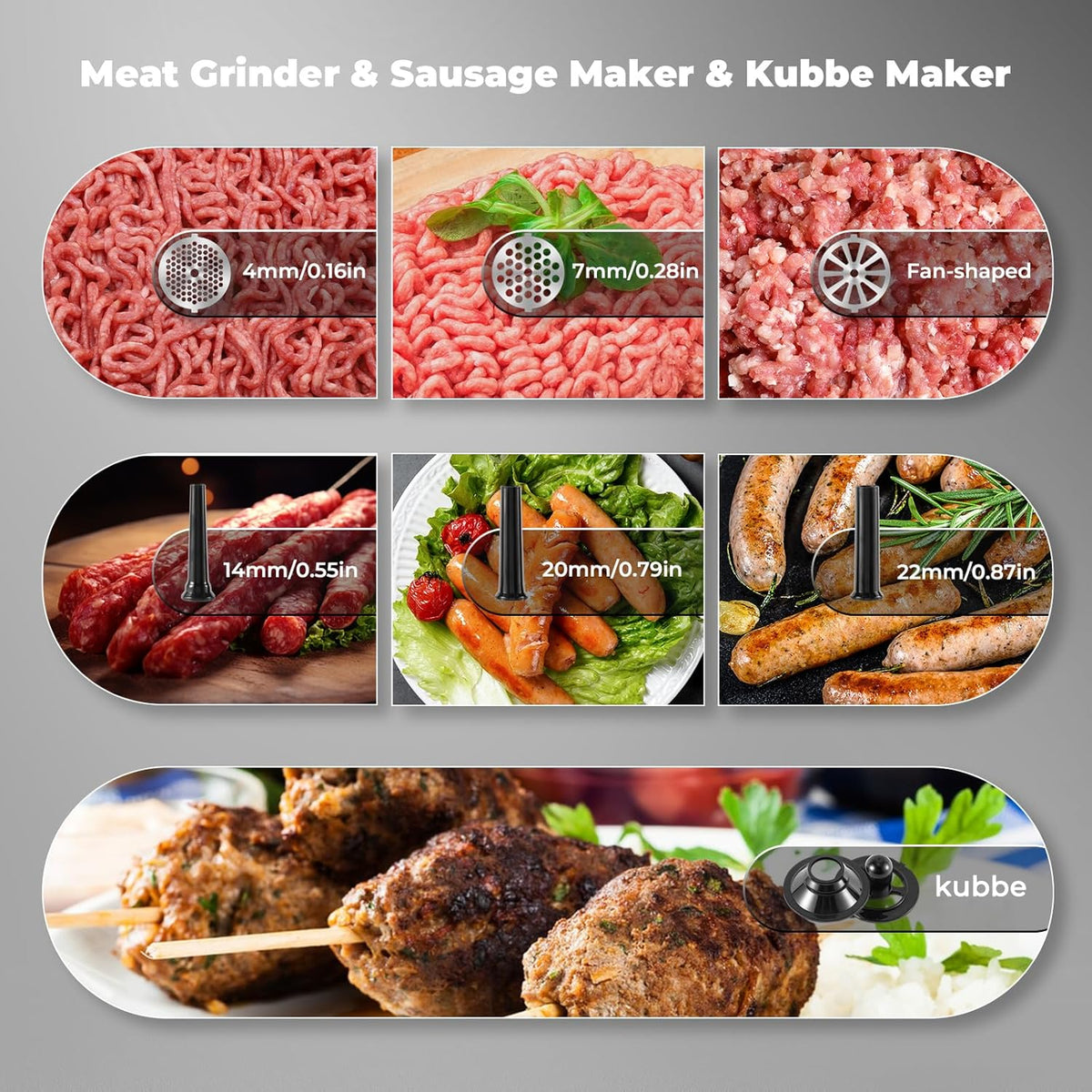 Meat Grinder Electric 3200w Digital Touch Control Commercial Heavy Duty Meat Grinder and Sausage Stuffers, Kubbe Kit for Household Use & Commercial