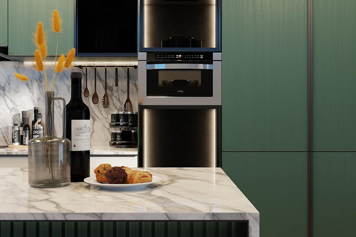 KoolMore KM-MD-1SS 24 Inch Stainless-Steel Microwave Drawer Capacity, 1000W Power with 10 Custom Cooking Levels, Memory, and Timer Functions, Wall-Mounted with Flat Bottom, 24 in/1.2 Cu. Ft