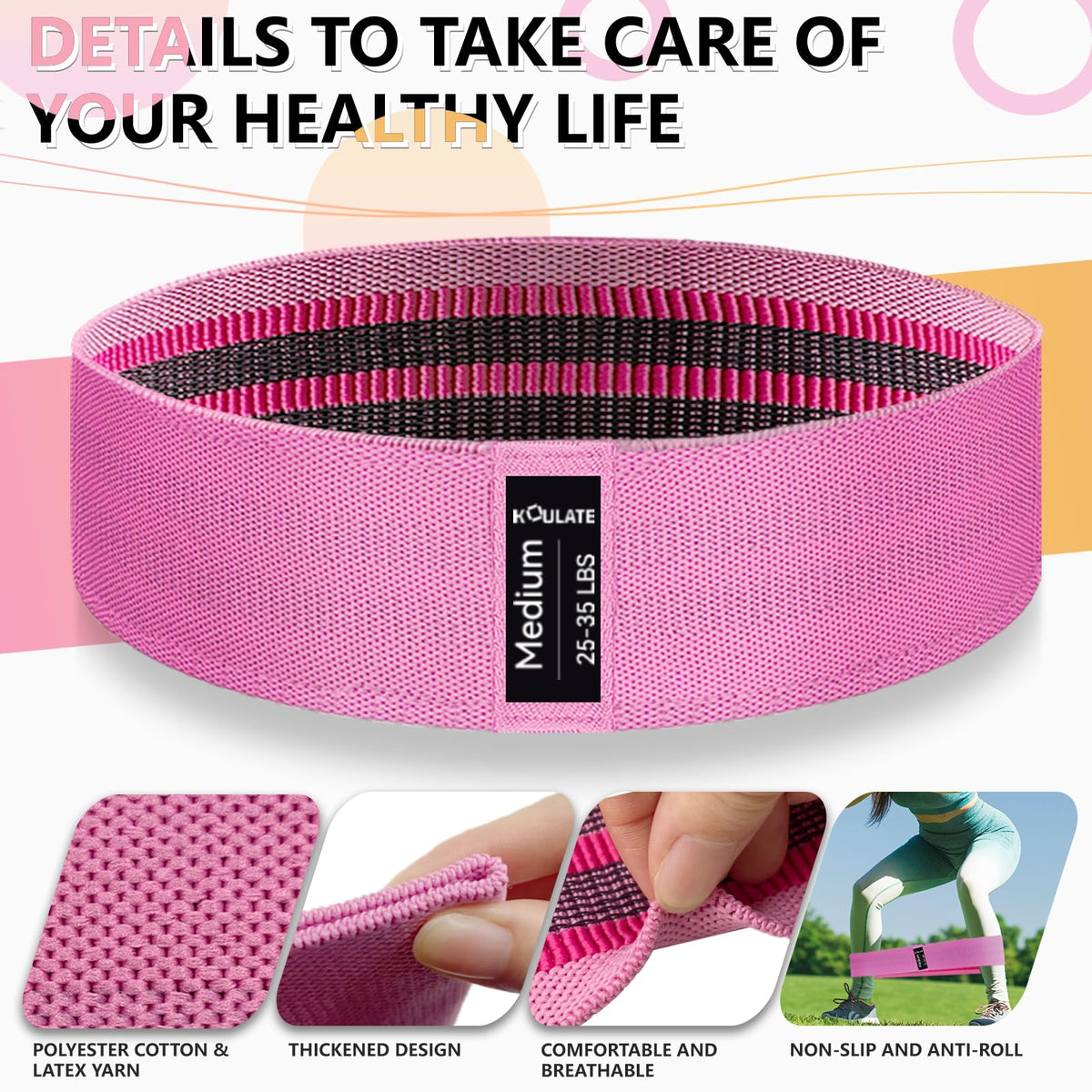 3 Levels Exercise Bands, Workout Fabric Resistance Bands for Women and Men