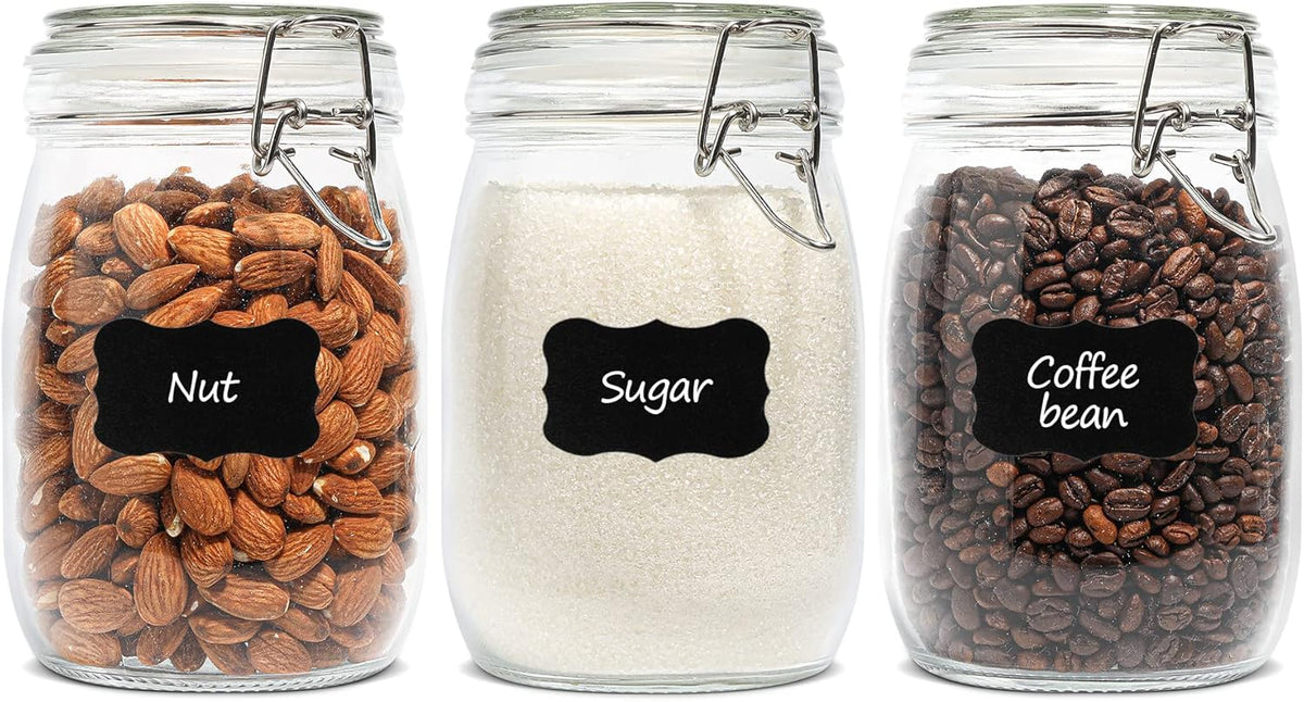 ComSaf Airtight Glass Canister Set of 3 with Lids 34oz Food Storage Jar Round - Storage Container with Clear Preserving Seal Wire Clip Fastening for Kitchen Canning Cereal,Pasta,Sugar,Beans,Spice