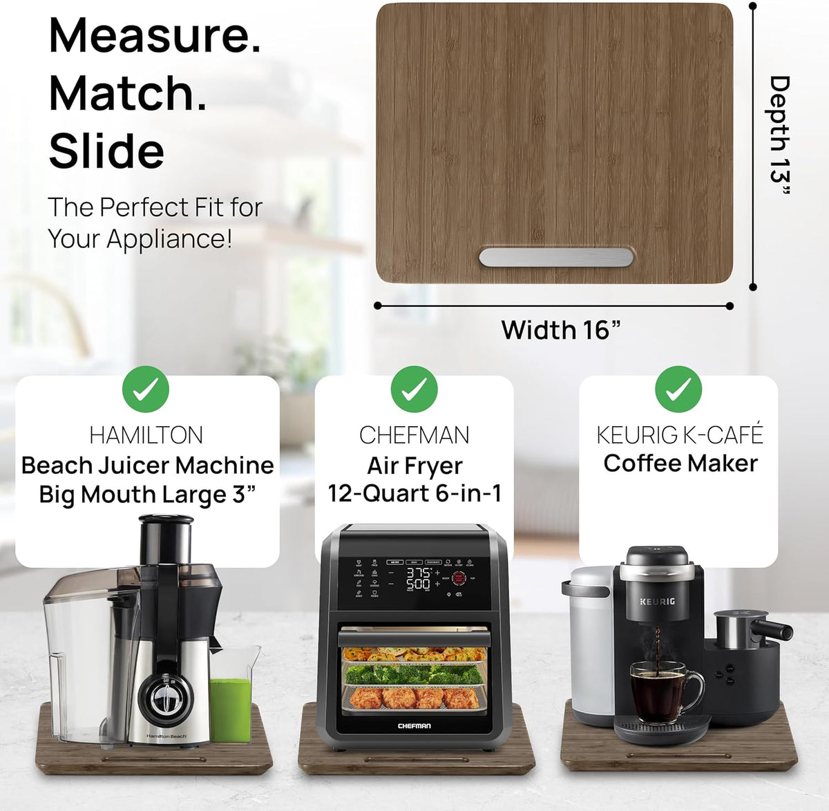 Ibyx Elegant Sliding Tray for Your Coffee Maker & Heavy Kitchen Appliances - Sturdy, Slides Easily from Under The Cabinet (Brown, 16" W x 13" D)