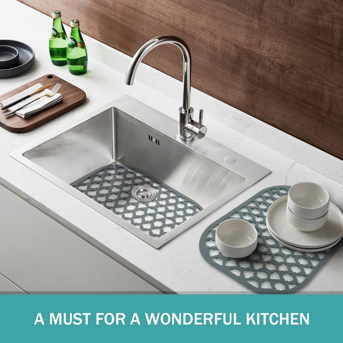 Sink Protectors for Kitchen Sink 13x11, Large Silicone Sink Mats Grid for Bottom of Farmhouse Stainless Steel Sink (2 Packs)