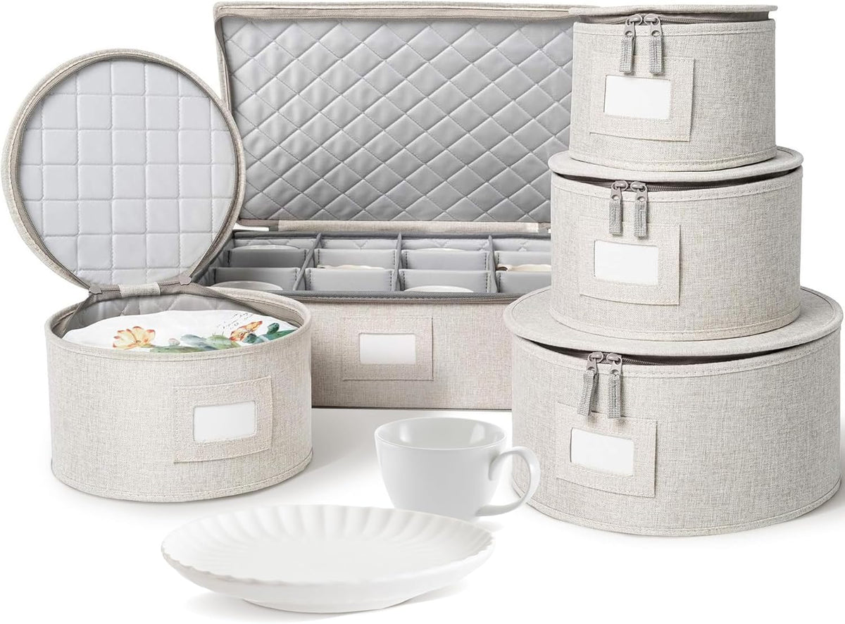 storageLAB China Storage Containers, Containers for Organizing, Hard Shell Case, Felt Plate Dividers, Moving Supplies, Storage Box, Wine, Dishes, Glasses Storage, Charger Plates Storage Containers