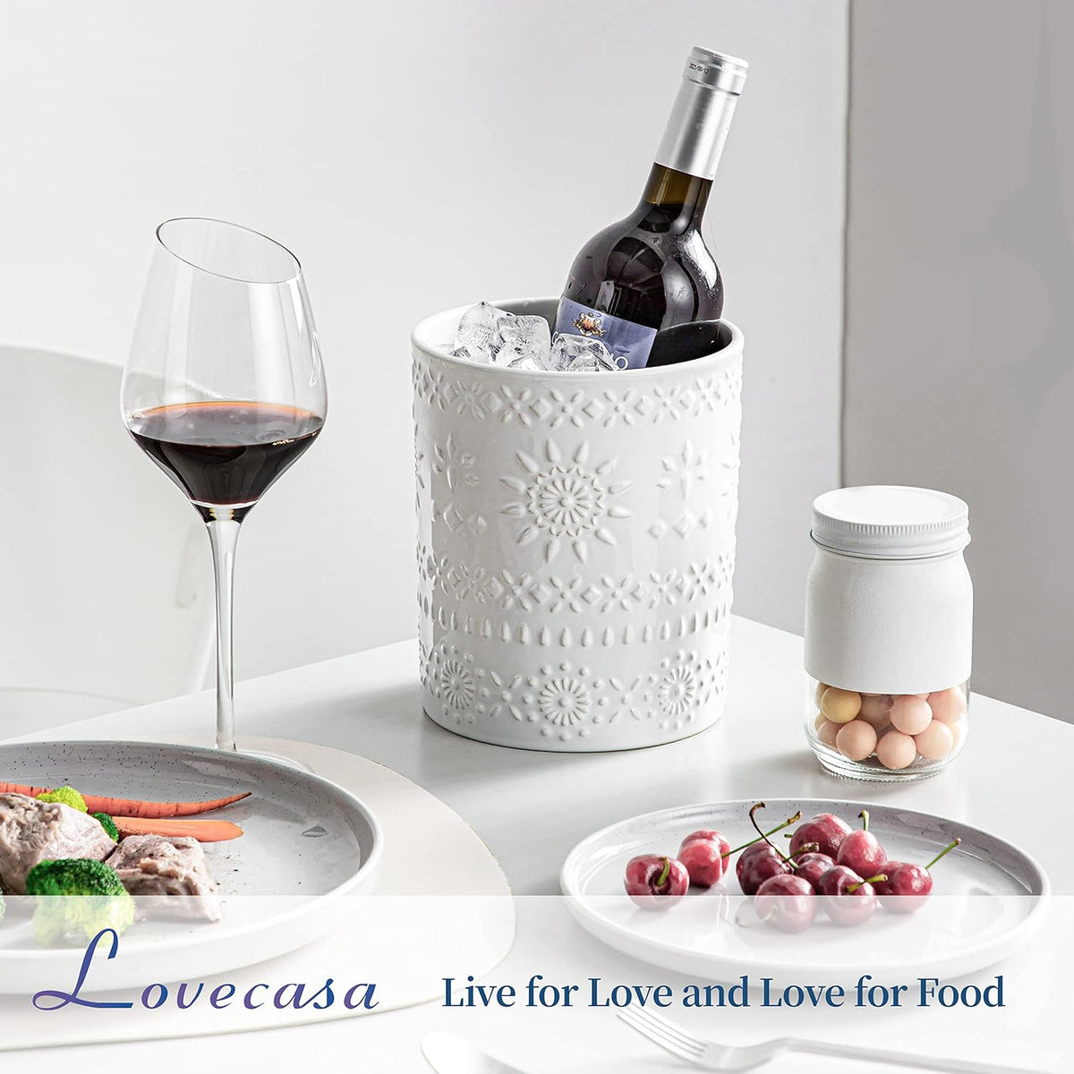 LOVECASA Extra Large Kitchen Utensil Holder, 7.2" Ceramic Farmhous Utensil Holder For Kitchen Countertop Décor With Heavy And Sturdy Base, Utensil Crock Organizer, White