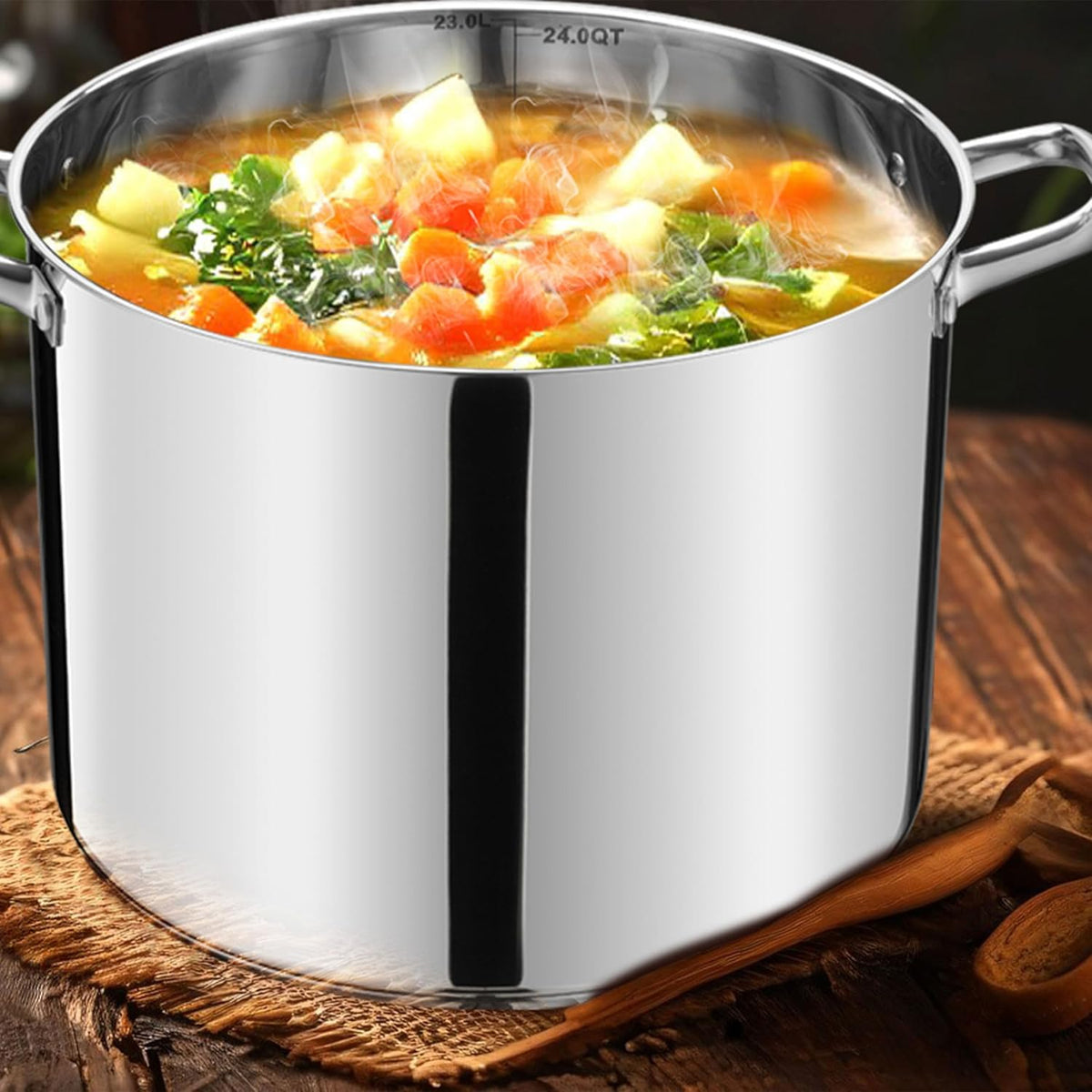 Stainless Steel Large Stock Pot, LIANYU 24 QT Heavy Duty Stockpot with Glass Lid, Deep Classic Soup Pot for Cooking Stewing Simmering, Thick Tri-ply Base & Stay-Cool Handle, Dishwasher Safe Cookware