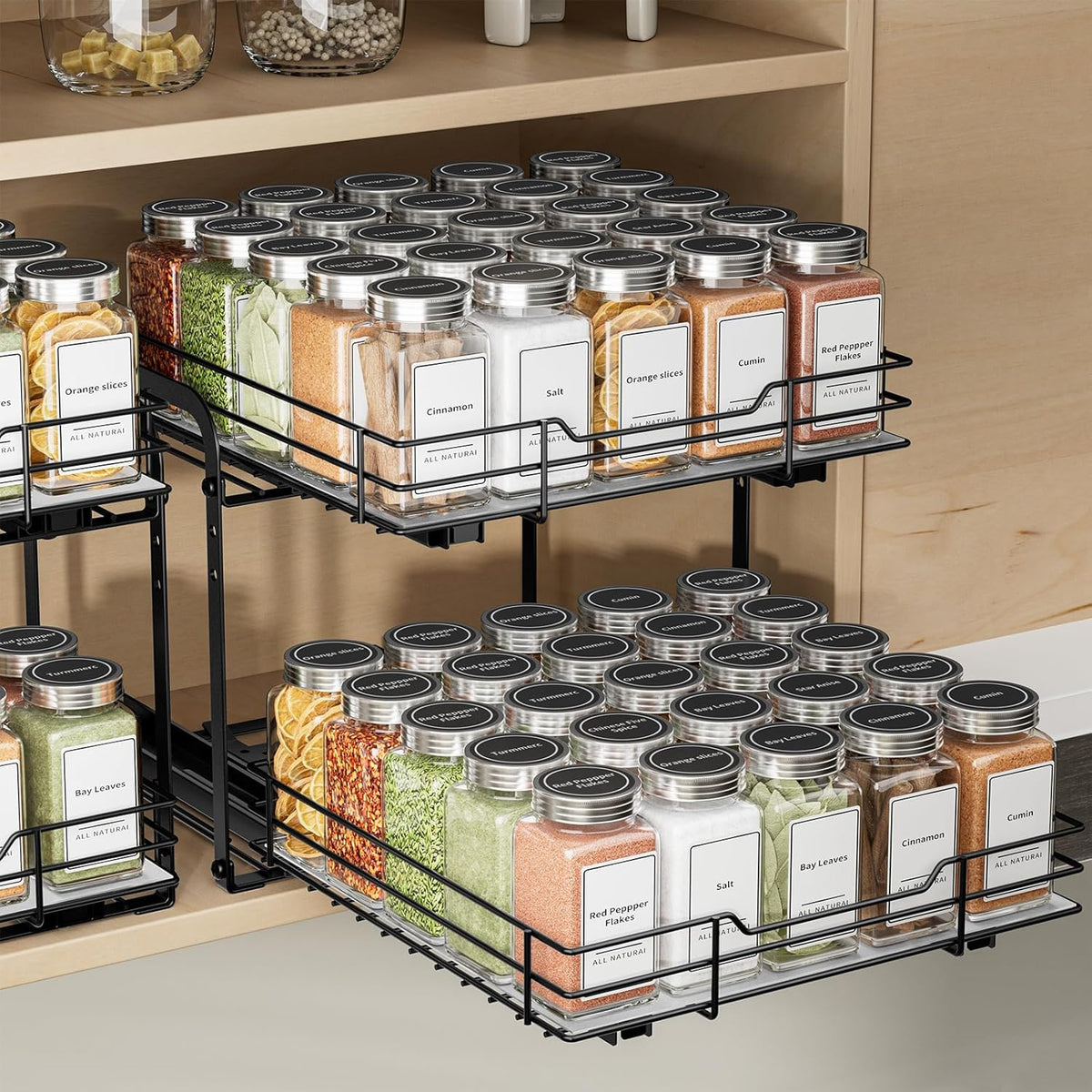2-Tier Spice Rack Organizer, Pull Out Spice Rack for Cabinet, Height Adjustable Heavy Duty Metal Basket for Inside Cabinet & Pantry (11.5''Wx10.5''Dx9.5''H)