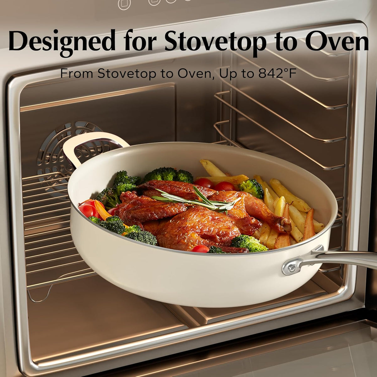 Redchef Ceramic Saute Pan with Lid, Nonstick Deep Frying Pan, 5QT Jumbo Cooker with Helper Handle & Lid, Non Toxic Ceramic Cooking Pan, Chef Pan, Dishwasher & Oven Safe, PFAS PFOA & PTFE Free