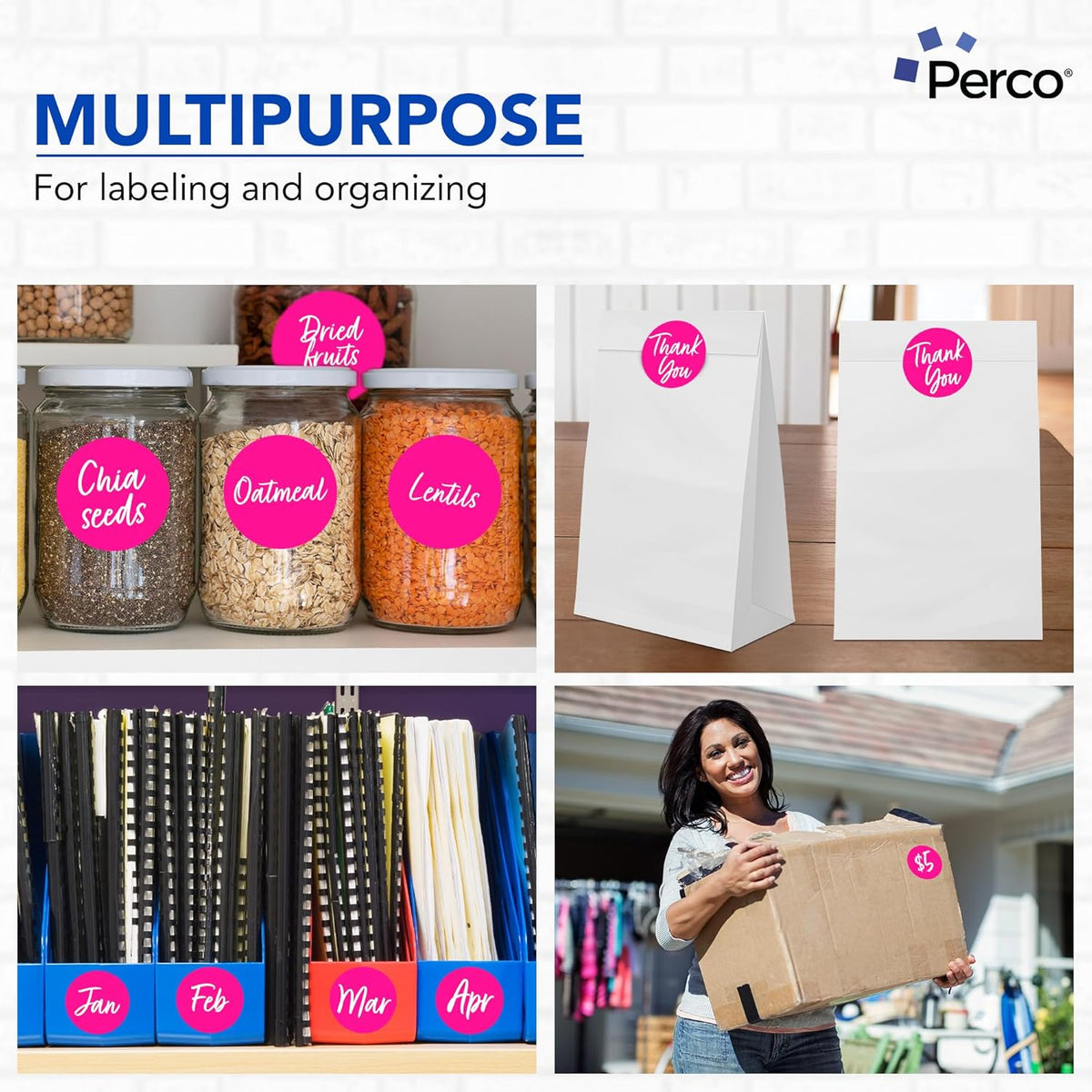 Perco Fluorescent Pink 3-Inch Round Circle Dot Sticker Labels - Multi-Roll Pack (3 Rolls, 500 Labels Each) - Permanent Adhesive, Vibrant Colors, Strong Hold - Perforated for Easy Use - Made in USA