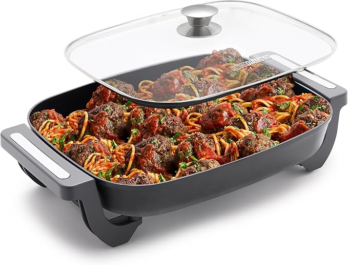 Blue Diamond 7QT 5-in-1 Extra Large Electric Skillet, Healthy Ceramic Nonstick Interior, Non-Toxic PFAS-Free, Temperature Control, Stay Cool Handles, Easy Clean, Graphite