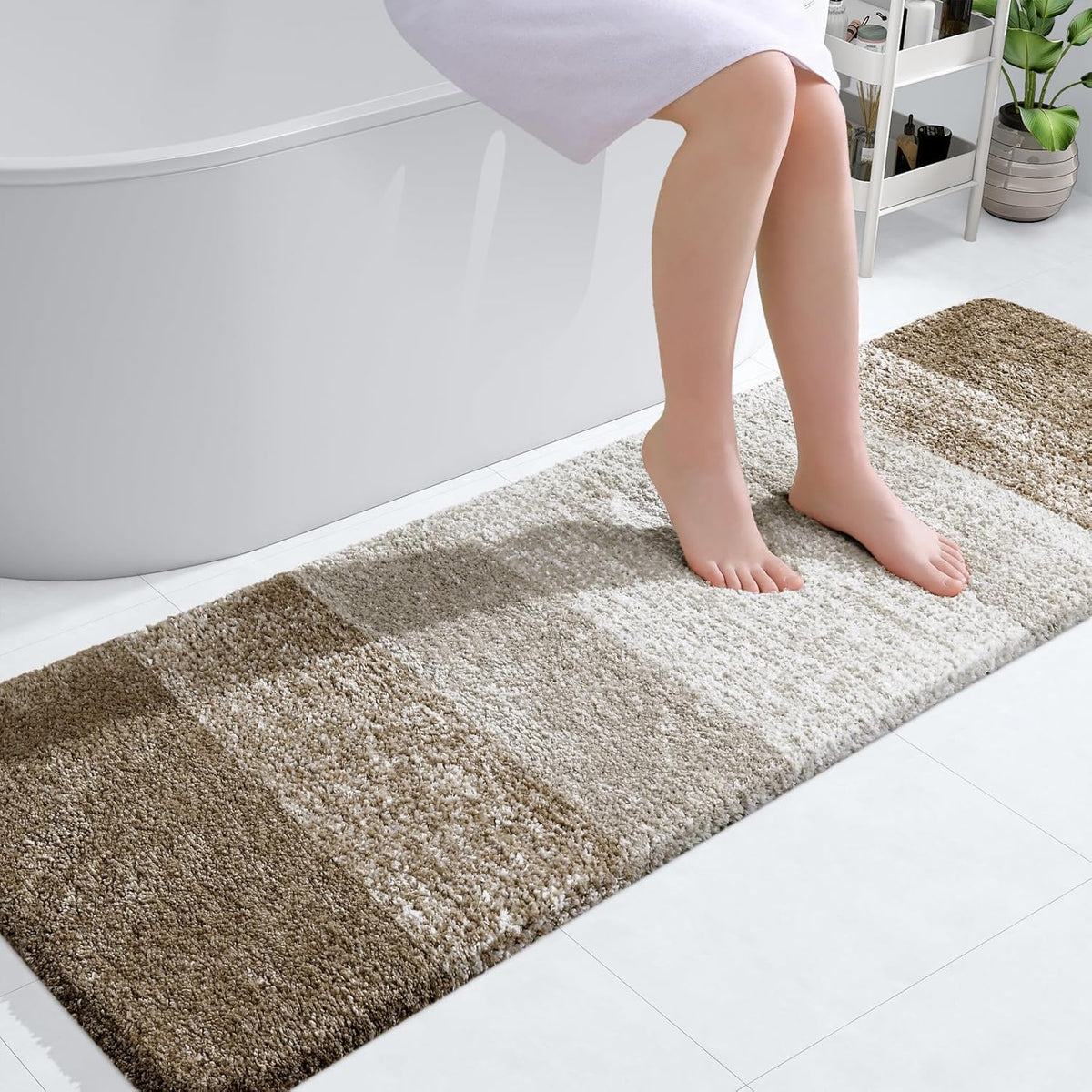 OLANLY Bathroom Runner Rugs 59x20, Extra Soft Absorbent Microfiber Bath Rugs, Rubber Backing, Quick Dry, Machine Washable Bath Mats for Bathroom Floor, Tub and Shower, Home Decor Accessories, Coffee