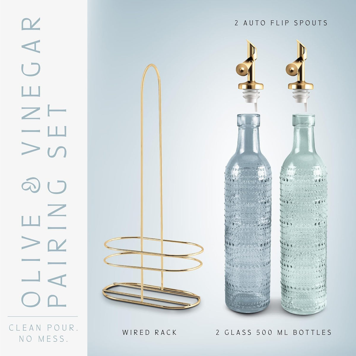 COOK WITH COLOR Glass Olive Oil Bottle Dispenser - 2 Pack- 17oz Oil and Vinegar Cruet - Olive Oil Carafe Decanter for Kitchen