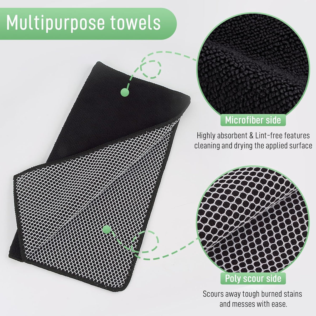 SINLAND Microfiber Dish Cloth for Washing Dishes Dish Washing Rags Best Kitchen Washcloth Cleaning Cloths Wash Cloths with Poly Scour Side 12Inchx12Inch 10 Pack Black