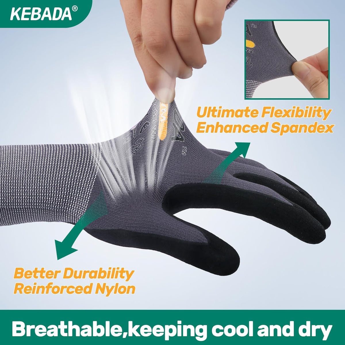 Kebada W2 Work Gloves for Men and Women, Nitrile Coated Working Gloves for Gardening, Construction, Warehouse, Safety Gloves for Work in Yard and Outdoors, 6 Pairs, XL