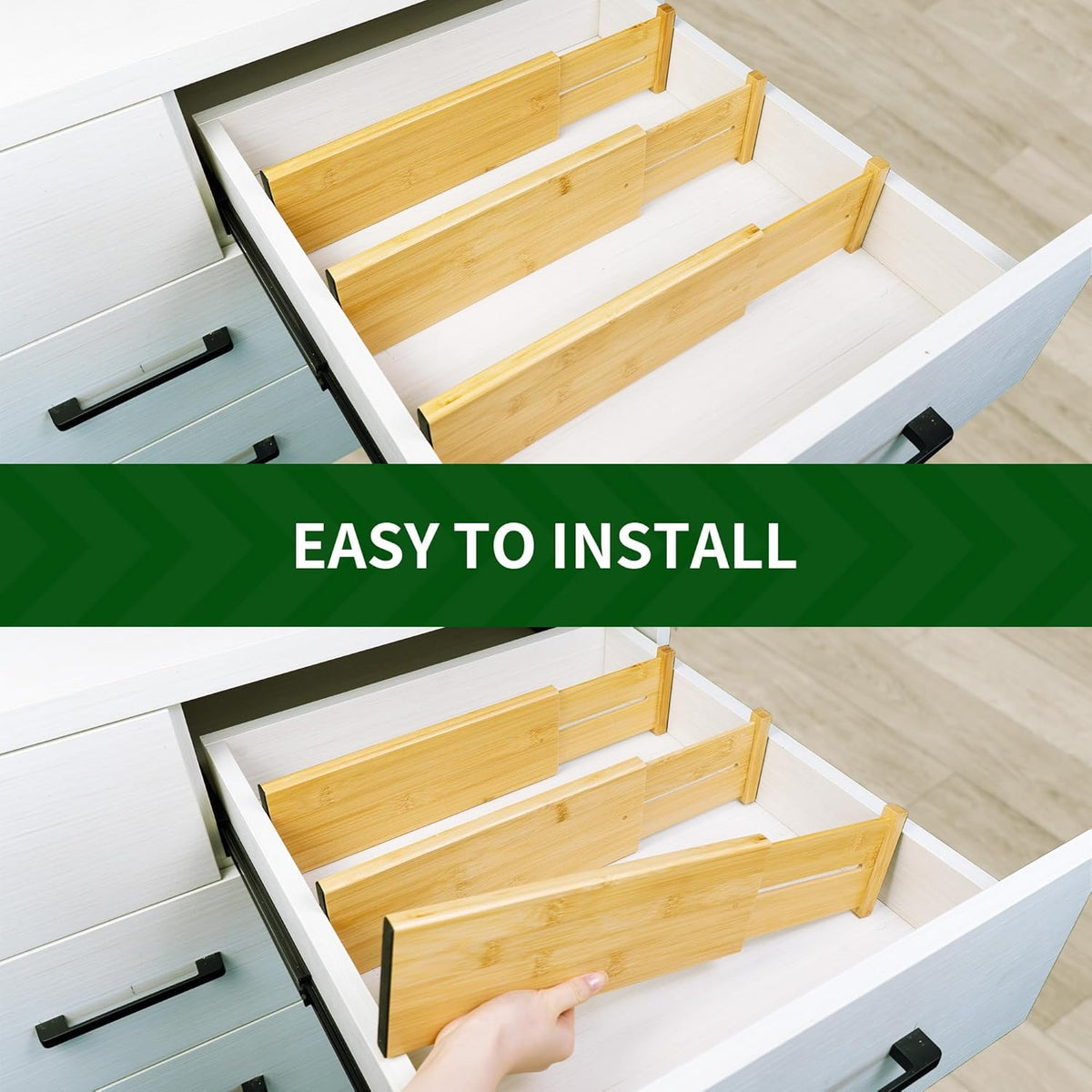 VaeFae 3 Pack Bamboo Drawer Dividers, 4" High Adjustable 16.6" - 21.8" Clothes Drawer Organizers, Expandable Separators for Bedroom/Bathroom/Kitchen/Office Storage