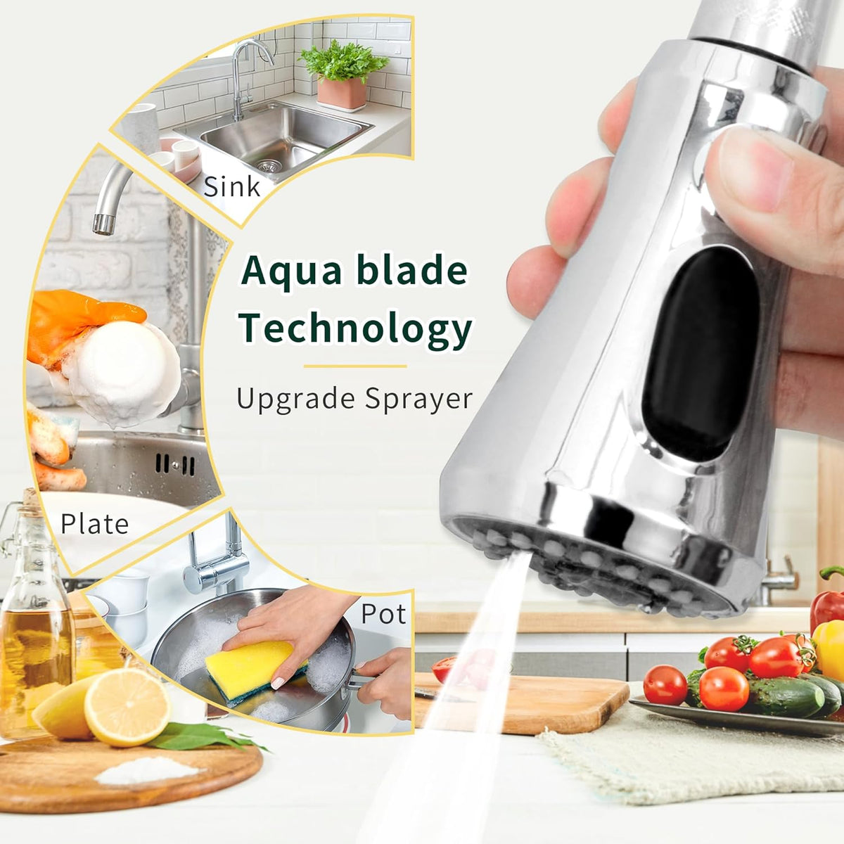 CECEFIN Kitchen Faucet Hose Attachment, Sink Sprayer Replacement Head with 4.9 Ft Stainless Steel Hose, Water Saving Aerator with 3-Way Diverter Valve for Hair Washing Laundry Room and Pet Shower