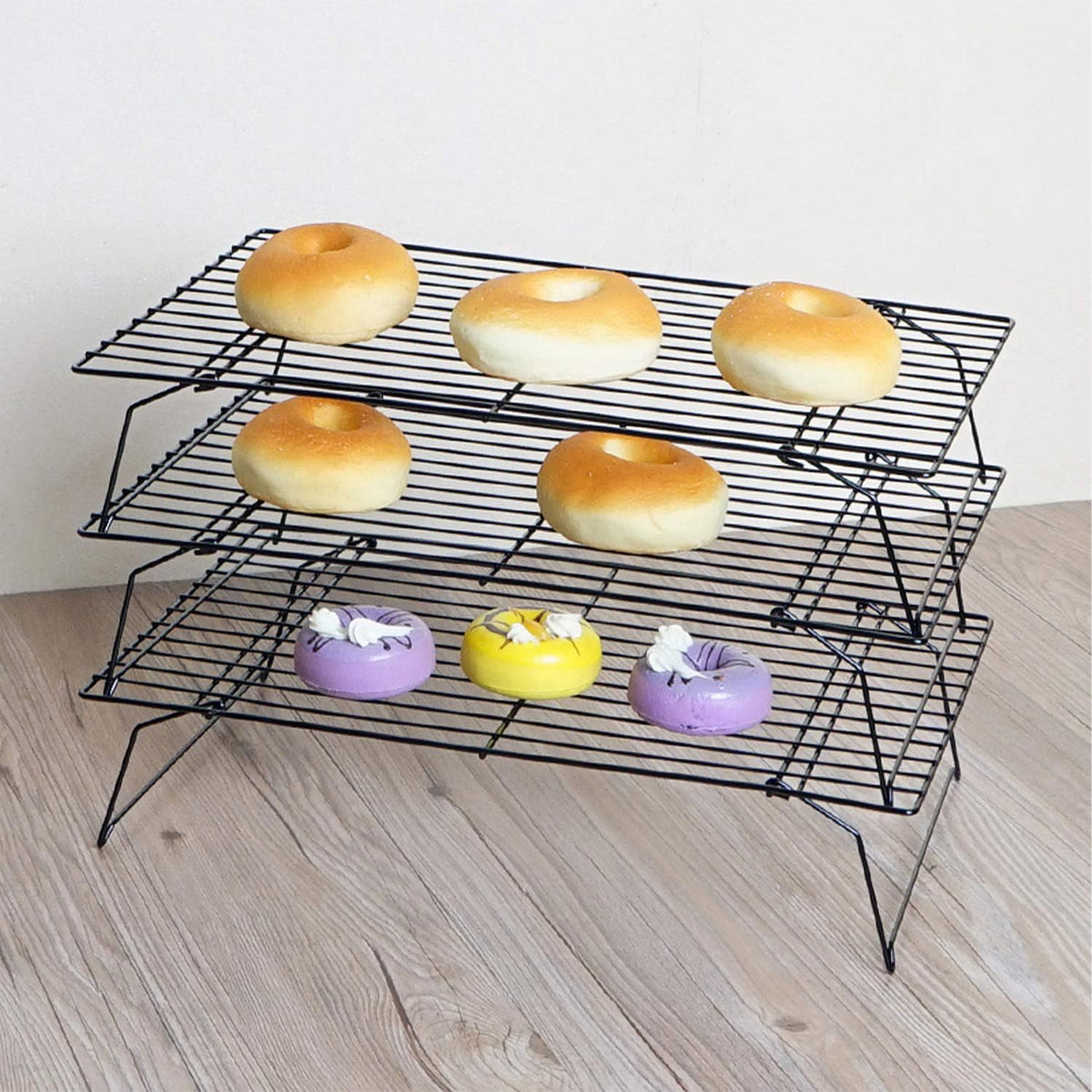 Lainrrew Cooling Rack, 3 Tier Stackable Baking Rack Stainless Steel Wire Cooking Rack for Cooking Roasting Cooling, Collapsible & Foldable, Dishwasher & Oven Safe