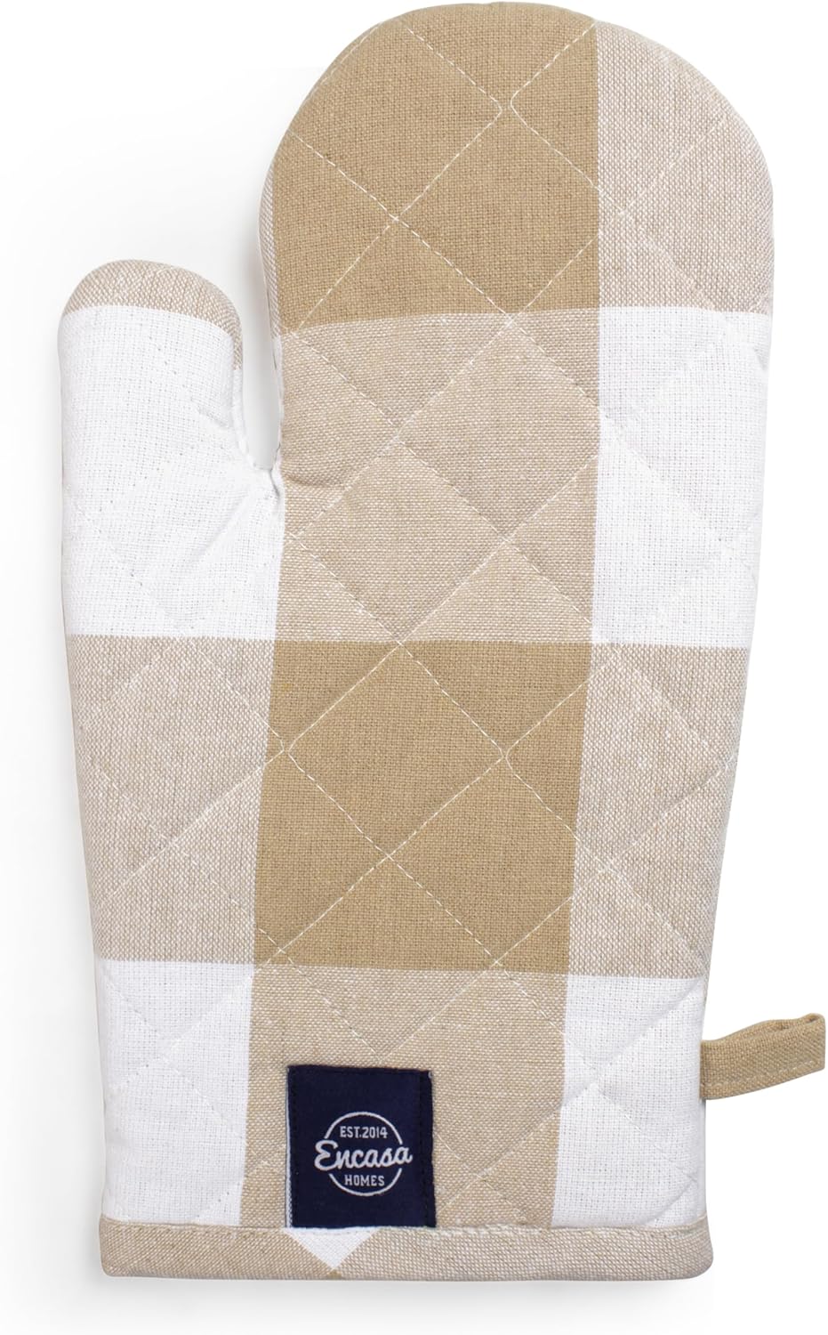 Encasa XO Long 12"x7" Oven Microwave Hand Gloves Mitts (2 pc Set) for Kitchen Cooking & Baking - Heat Resistant, Thick & Safe, Protection of Hands from Hot Utensils - Buffalo Beige Checks