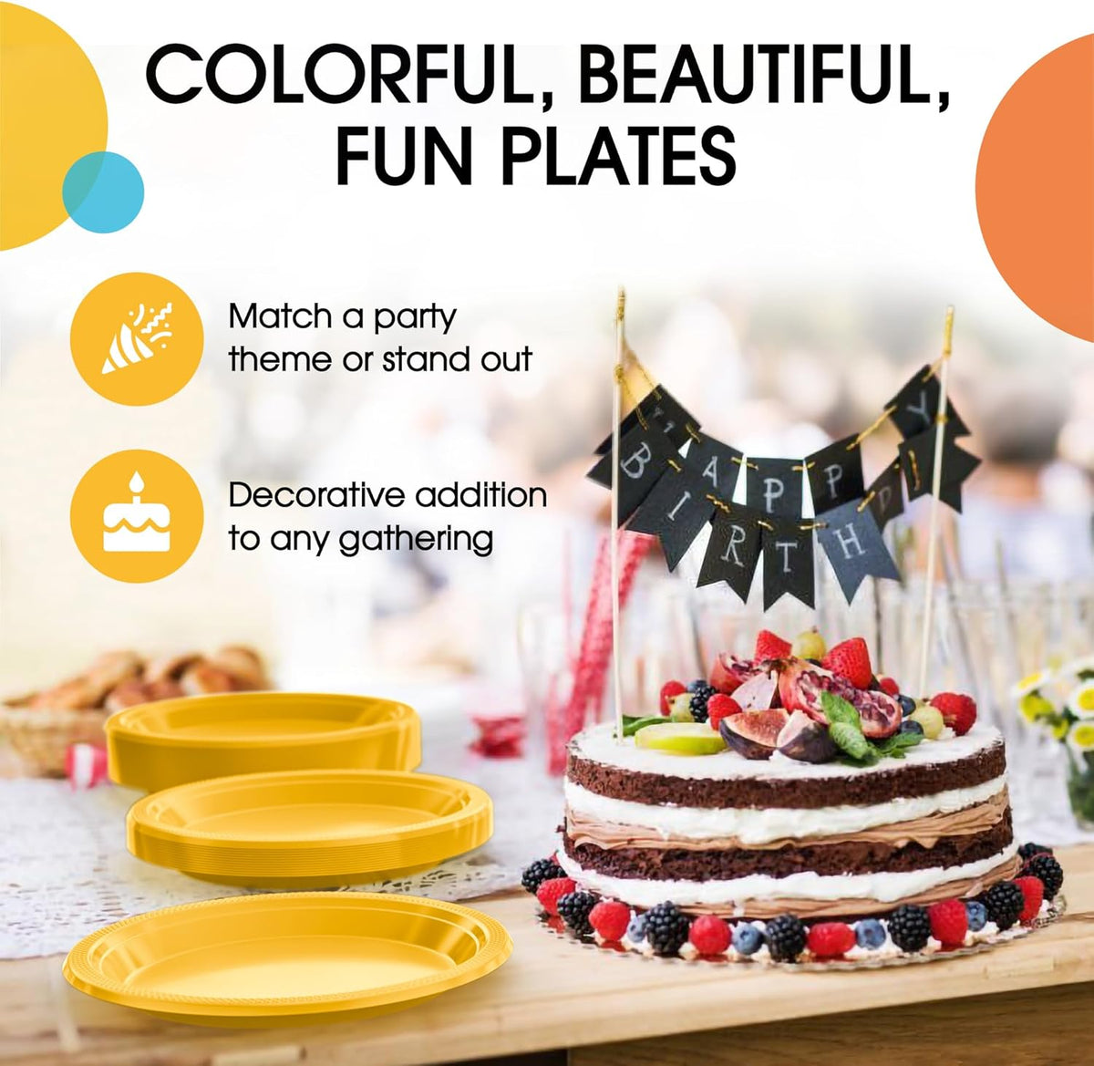 Exquisite Party Solids Yellow Plastic Plates For Party 7" Yellow Disposable Plates Heavy Duty Supplies 100 Pcs Plastic Dinnerware Sets Heavy Duty 350 GSM Disposable Dinnerware Set