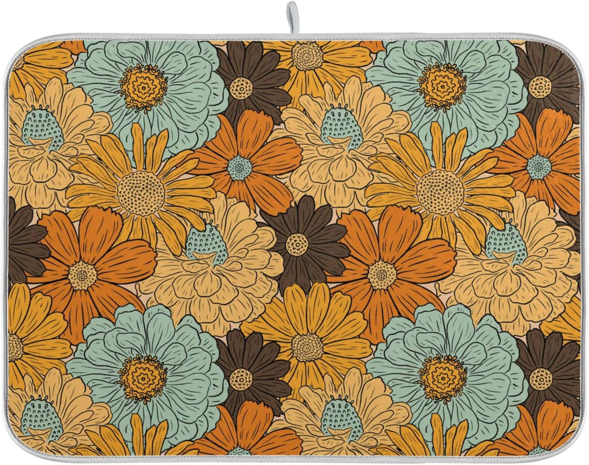 senya Super Absorbent Dish Drying Mat, Microfiber Fast-Drying Dish Mat, 24'' x 18'', Kitchen Dish Drying Pad, Retro Flower Daisy, (g289343300p523c558s1114)