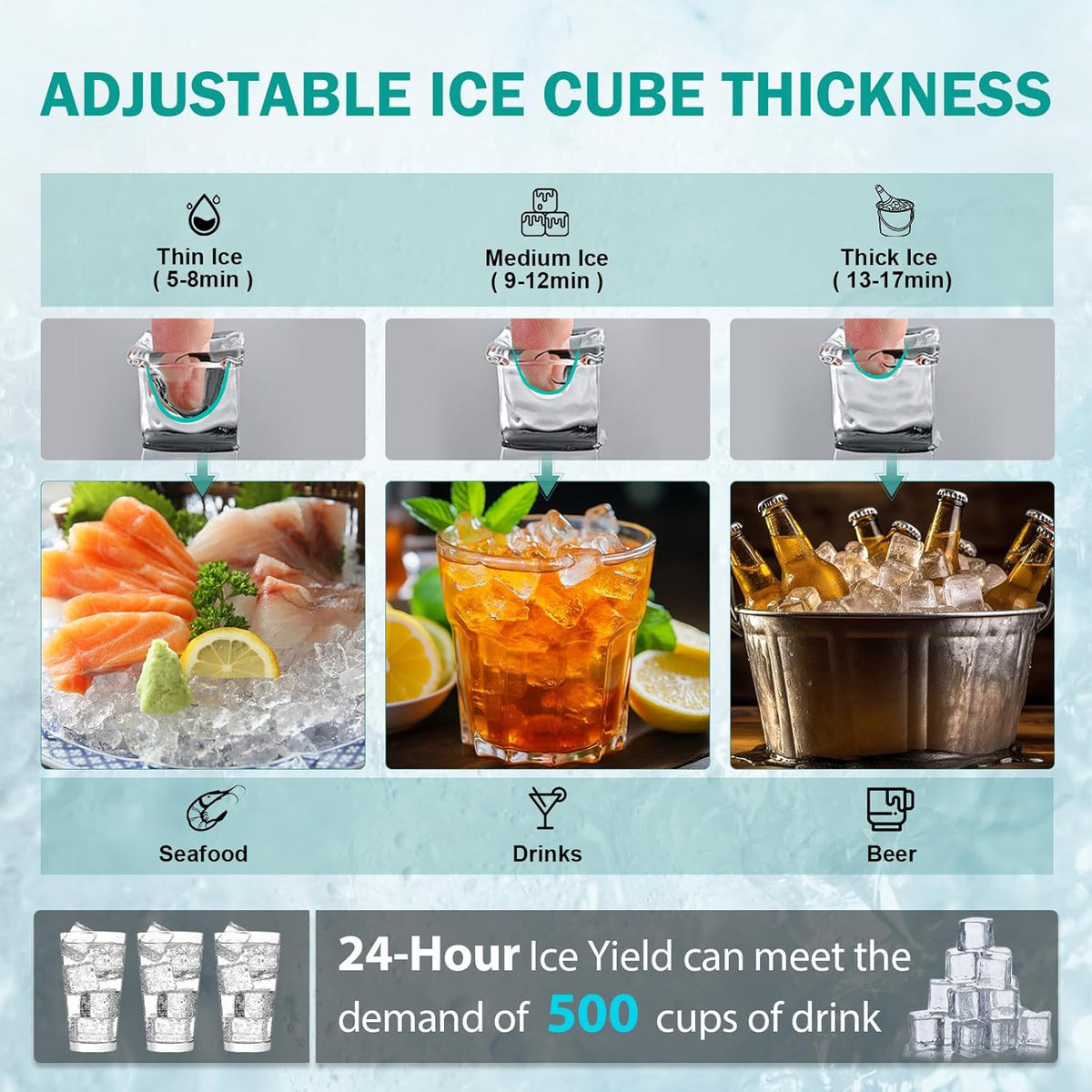 Commercial Ice Maker Machine, 150Lbs/24H with 45Lbs Large Ice Capacity, 55Pcs Clear Ice Cubes Ready in 8-15Mins, Freestanding Stainless Steel Ice Making Machine for Home Party Bar