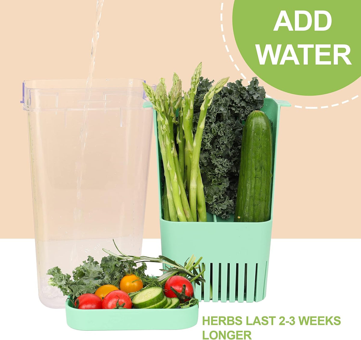 2 Pack Herb Keeper, BPA-Free Plastic Herb Saver with an Inner Basket for Cilantro, Mint, Parsley, and Asparagus, Keeps Fresh Herbs for 3 Times Longer