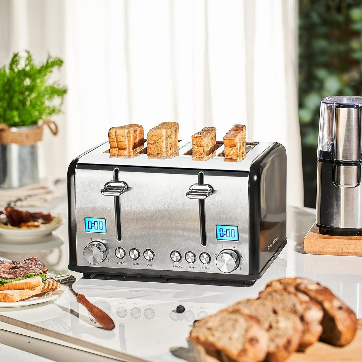Countdown Stainless Steel 4 Slice Toaster with Bagel, Defrost, Cancel Function, Dual Toaster, Extra Wide Slots, 6 Shade Settings, Removable Crumb Trays, 1650W, Black