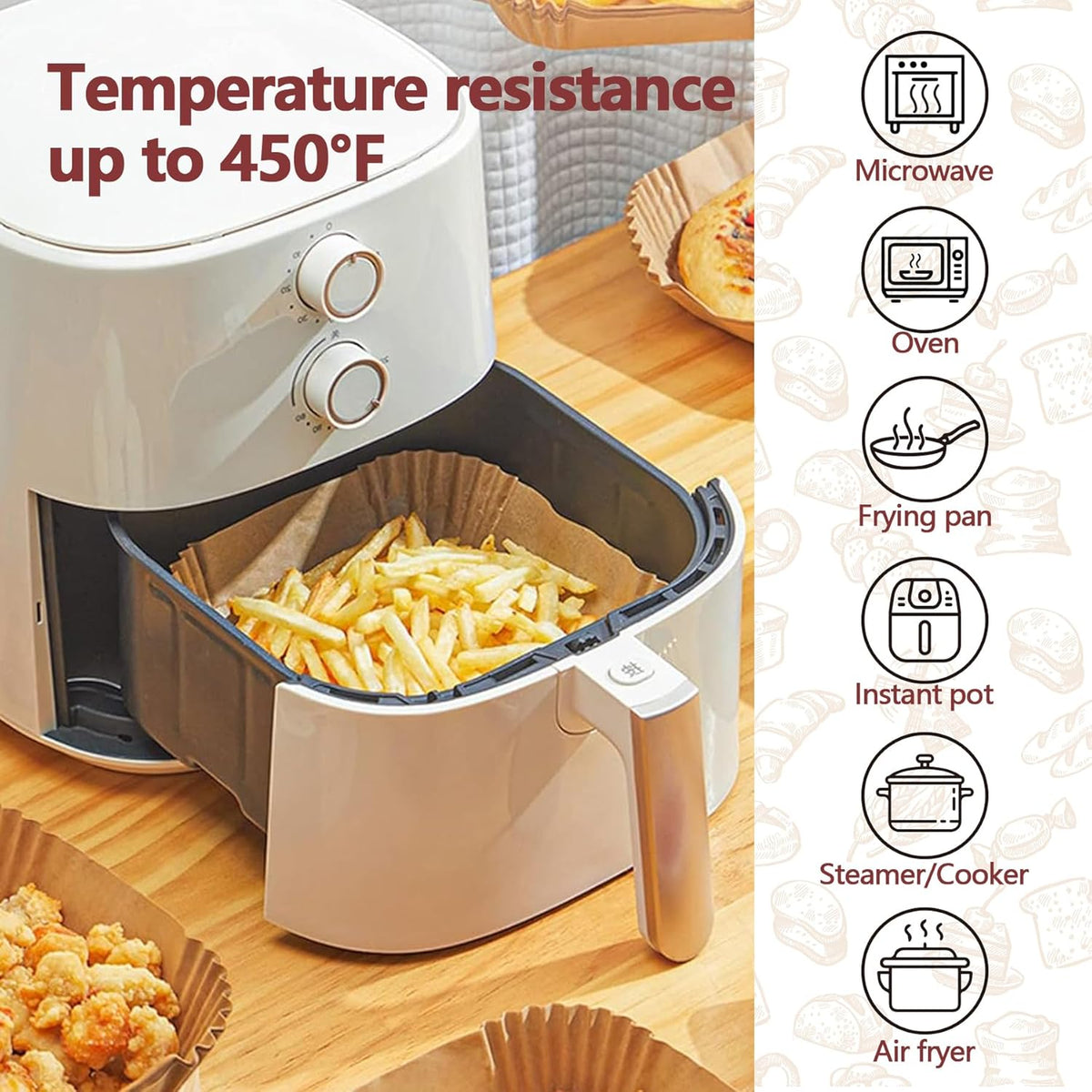 150 Pack 10 Inch Air Fryer Liners, Parchment Paper Sheets for Air Fryer Basket, Non-Stick, Disposable, Unbleached, Heat Resistant, Fits 5-8 QT Air Fryers, Oil-Free & Healthy Cooking