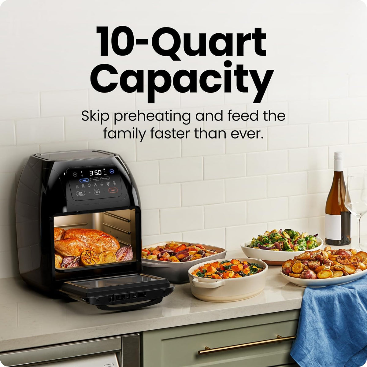 CHEFMAN Multifunctional Digital Air Fryer+ Rotisserie, Dehydrator, Convection Oven, 17 Touch Screen Presets Fry, Roast, Dehydrate, Bake, XL 10L Family Size, Auto Shutoff, Large Easy-View Window, Black