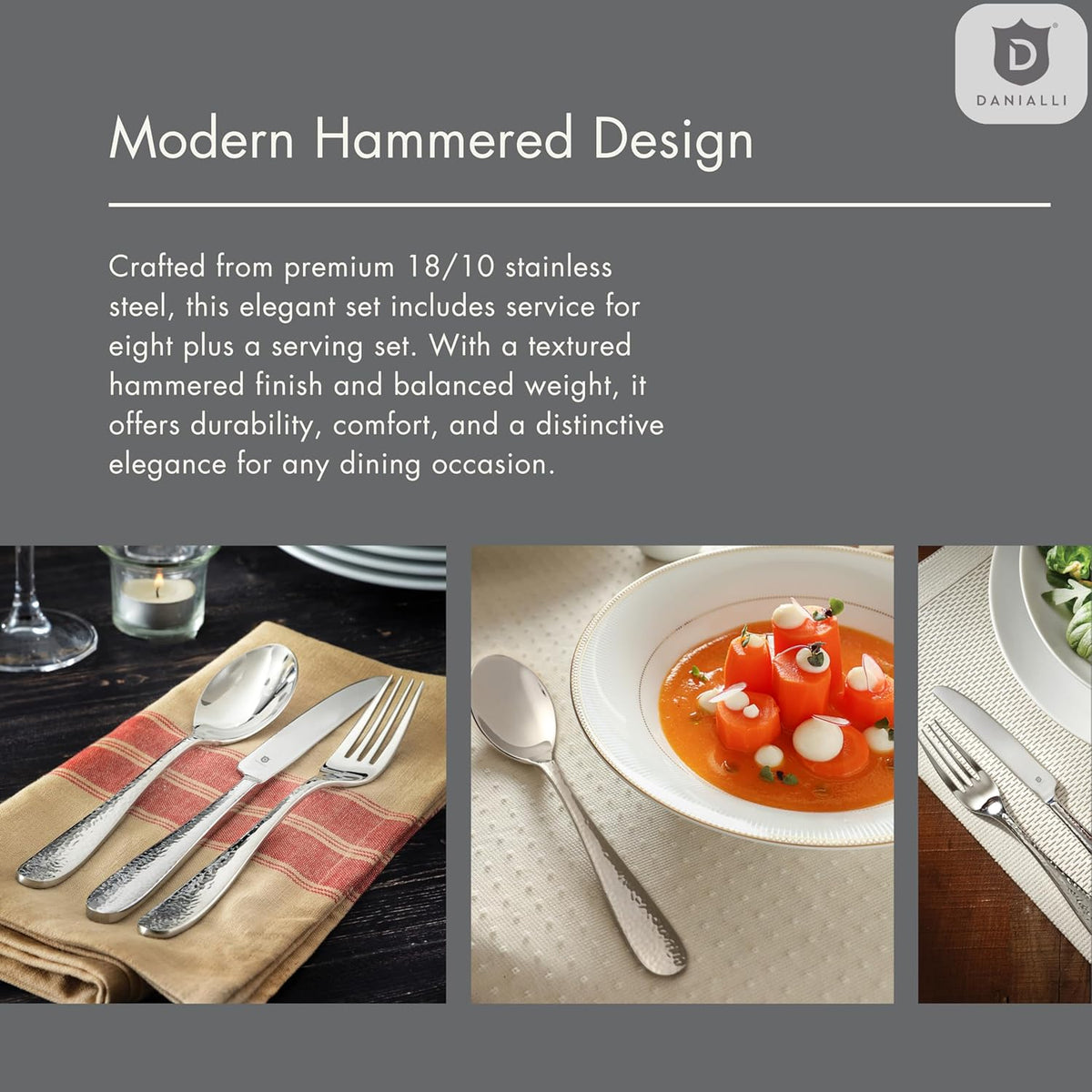 Hammered Silverware Set | Premium 18/10 Stainless Steel Flatware Service for 4 | Heavy-Duty & Dishwasher Safe | Built to Last (20-Piece, Fidenza Hammered)