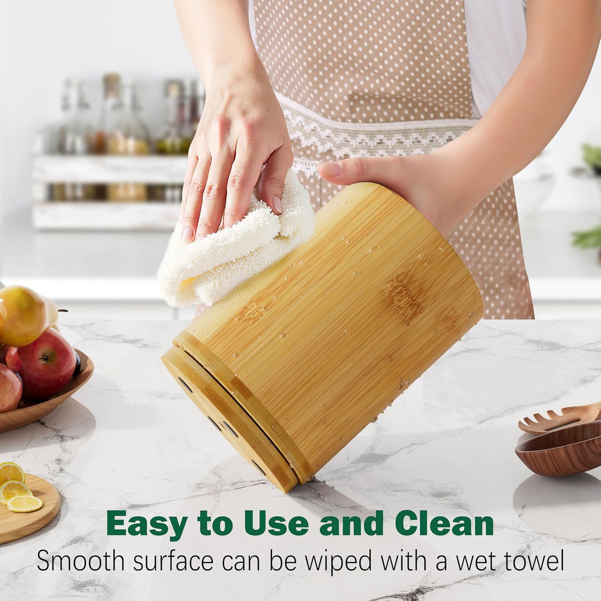 Bamboo Utensil Holder, Kitchen Utensil Holder for Countertop, 360°Rotating Cooking Utensil Crock for Kitchen Counter, 7.2" Large Utensil Organizer for Spatula