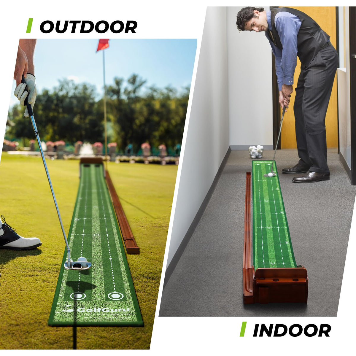 Golfguru 9.8FT Putting Green Mat, Automatic Ball Return Track & Mirror