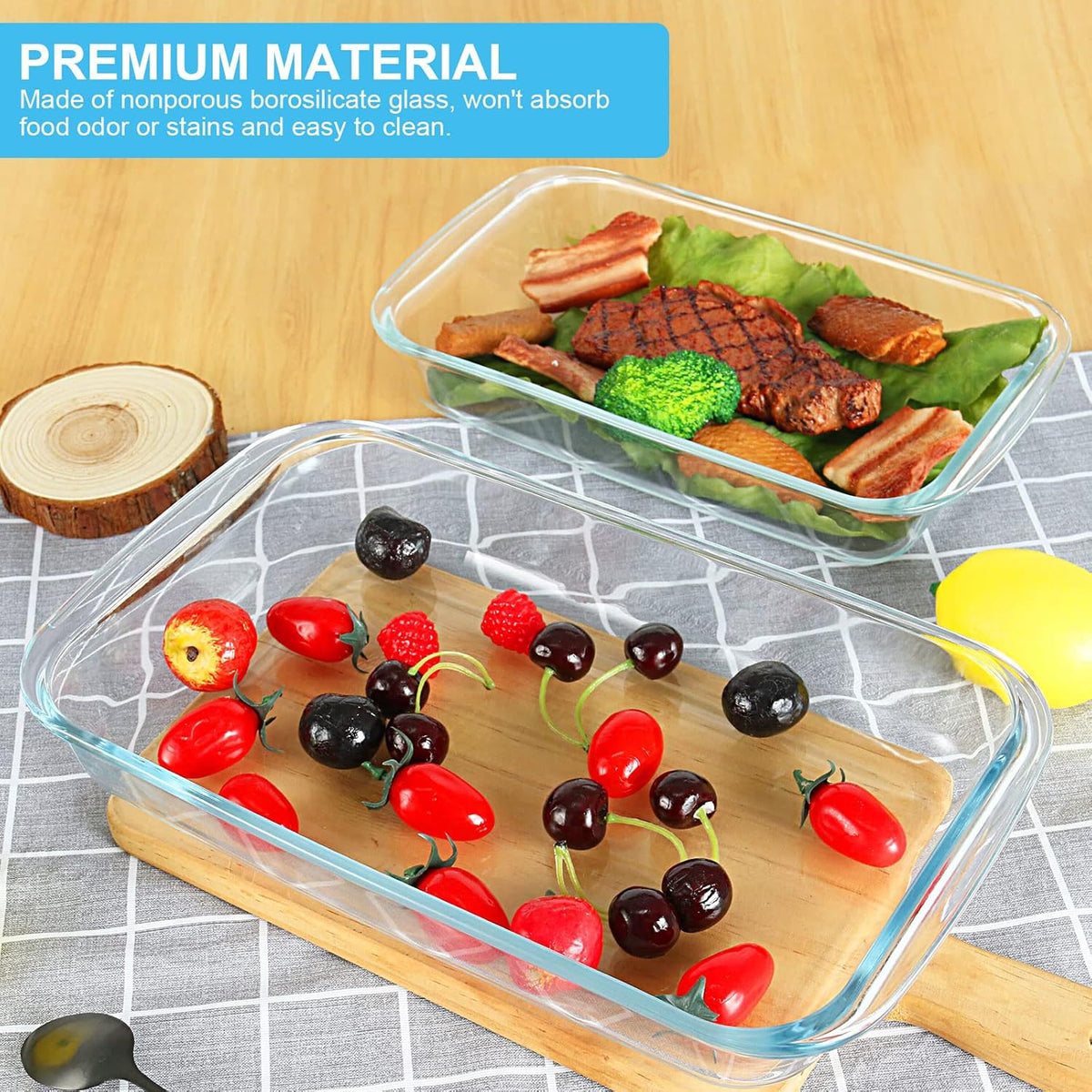 KOMUEE 8 Pieces Glass Baking Dish with Lids Rectangular Glass Baking Pan Bakeware Set with BPA Free Lids, Baking Pans for Lasagna, Leftovers, Cooking, Kitchen, Fridge-to-Oven,Blue